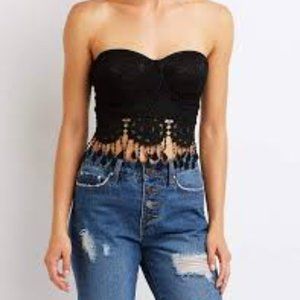 Charlotte Russe Fringe Crochet Knit Tassel Bustier
